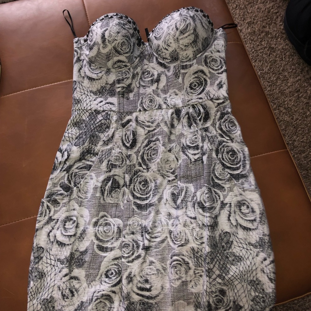 Grey studded floral strapless dress from Guess